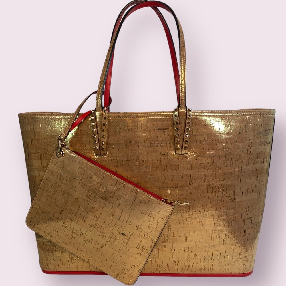 Christian Louboutin Cabata Liege Pepite Metallic Cork Tote and Wallet Pouch
